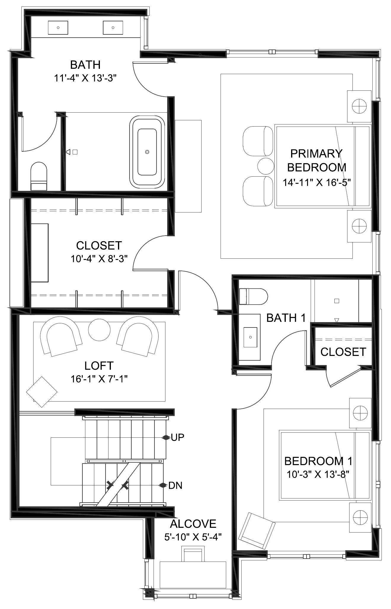 917 Hilldale Avenue, West Hollywood, CA 90069: Upper level floor plan, Primary suite, second bedroom & loft